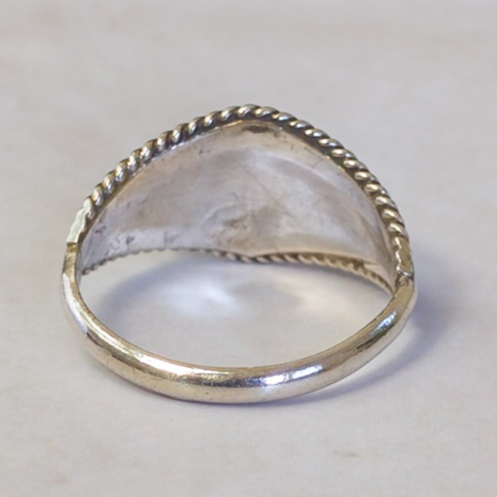 Sterling Silver Turquoise & Coral Trio Ring, Sz 5.5 — Southwest twist-wire - Picture 5 of 13